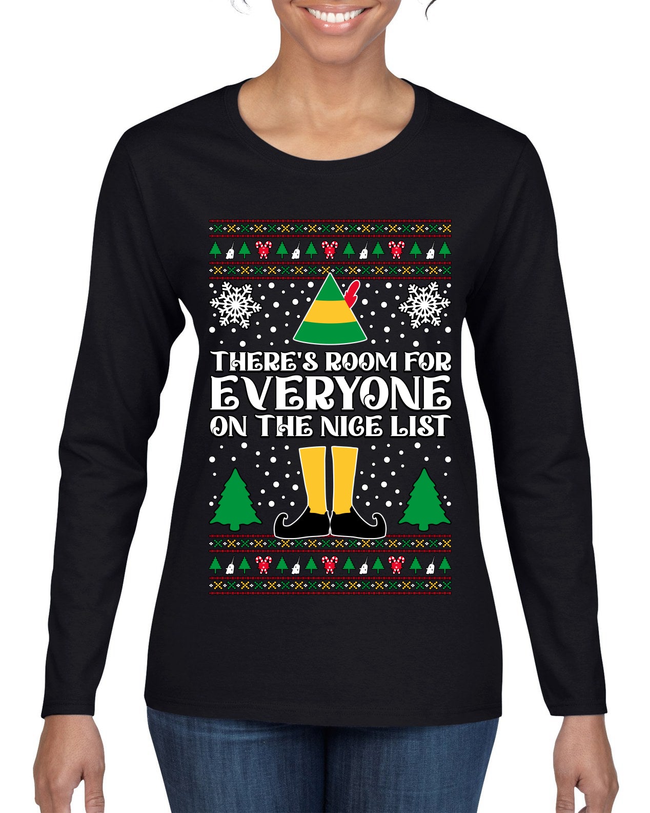Room For Everyone On The Nice List Christmas Movie Quote, Christmas Gifts, Funny Xmas Gift Idea, Ugly Christmas Sweater Womens Graphic Long Sleeve T-Shirt