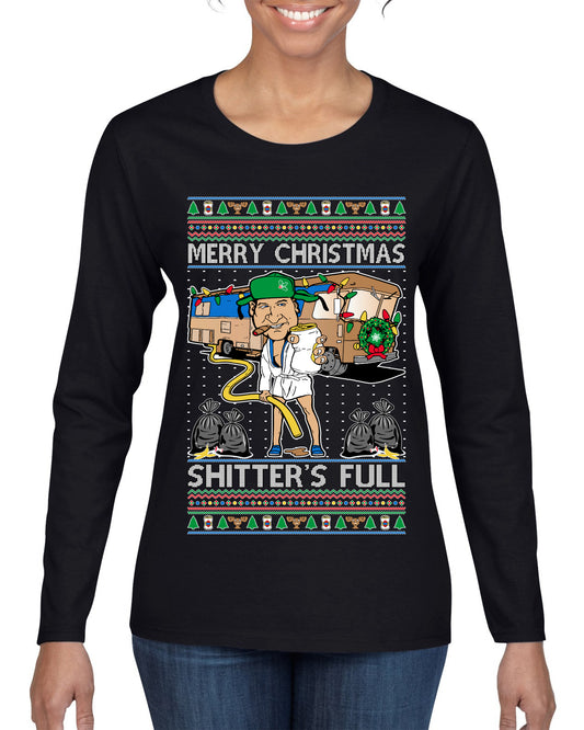 Merry Christmas Shitter's Full Ugly Christmas Sweater, Christmas Gifts, Funny Xmas Gift Idea, Womens Graphic Long Sleeve T-Shirt
