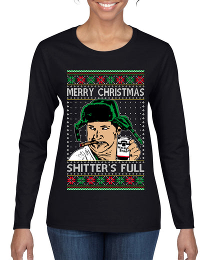 Shitter's Full Cousin Eddie Christmas Family Vacation Ugly Christmas Sweater, Christmas Gifts, Funny Xmas Gift Idea, Womens Graphic Long Sleeve T-Shirt