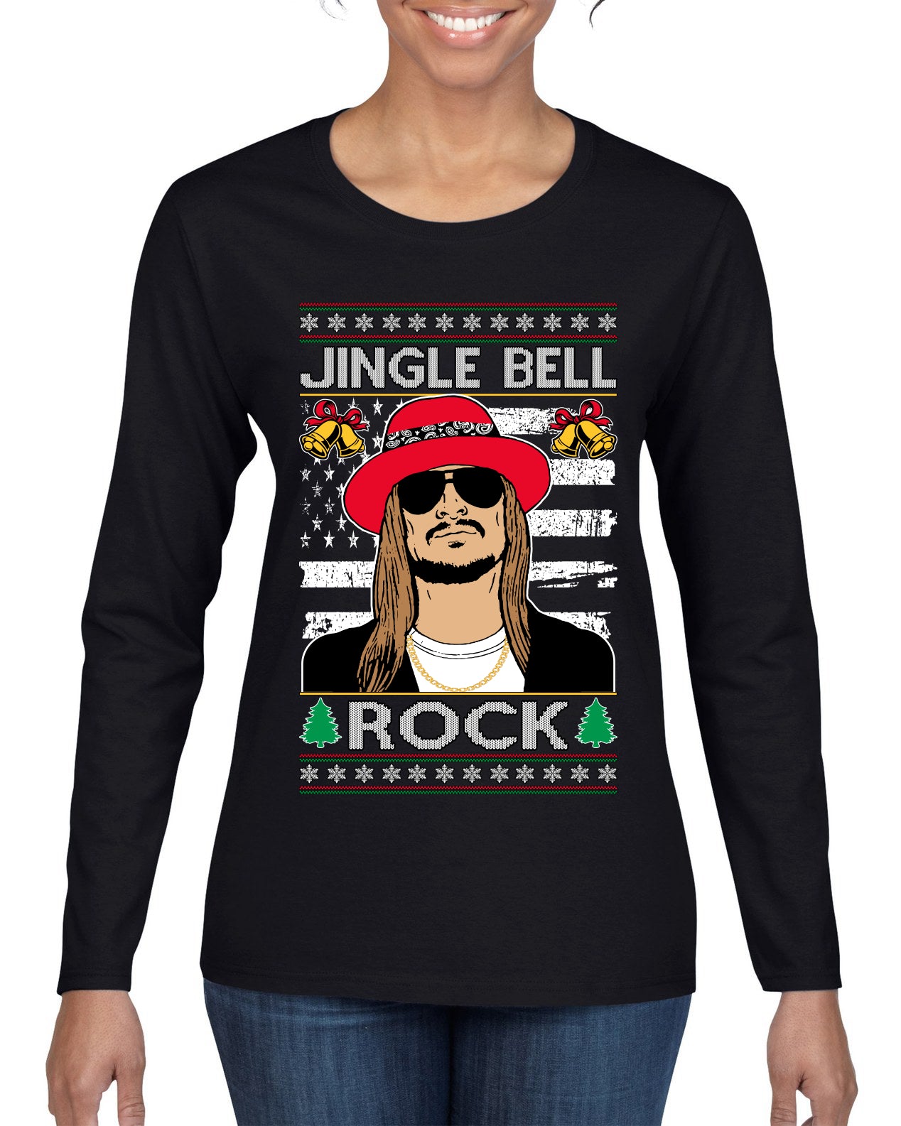 Kid RapperJingle Bell Rock  Country Music, Christmas Gifts, Funny Xmas Gift Idea Ugly Christmas Sweater Womens Graphic Long Sleeve T-Shirt
