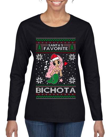 Christmas Karol Santa's Favorite Bichota, Christmas Gifts, Funny Xmas Gift Idea, Ugly Christmas Sweater Womens Graphic Long Sleeve T-Shirt