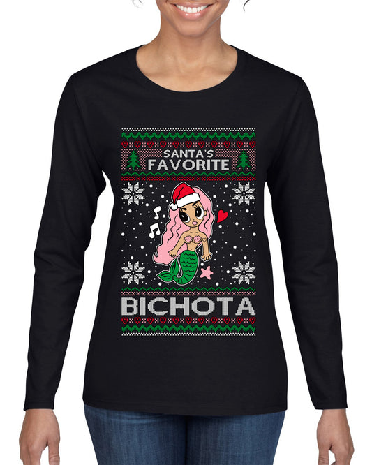 Christmas Karol Santa's Favorite Bichota, Christmas Gifts, Funny Xmas Gift Idea, Ugly Christmas Sweater Womens Graphic Long Sleeve T-Shirt