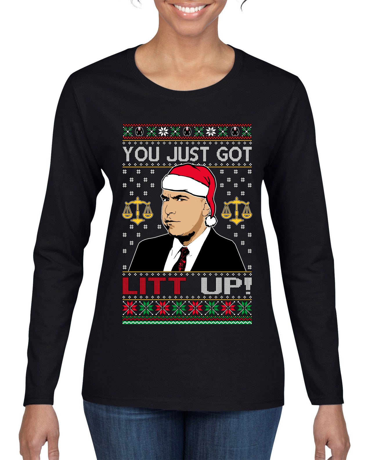 Just Got Litt Up Louis, TV Series, Christmas Gifts, Funny Xmas Gift Idea, Ugly Christmas Sweater Womens Graphic Long Sleeve T-Shirt