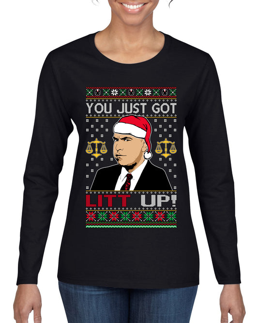 Just Got Litt Up Louis, TV Series, Christmas Gifts, Funny Xmas Gift Idea, Ugly Christmas Sweater Womens Graphic Long Sleeve T-Shirt