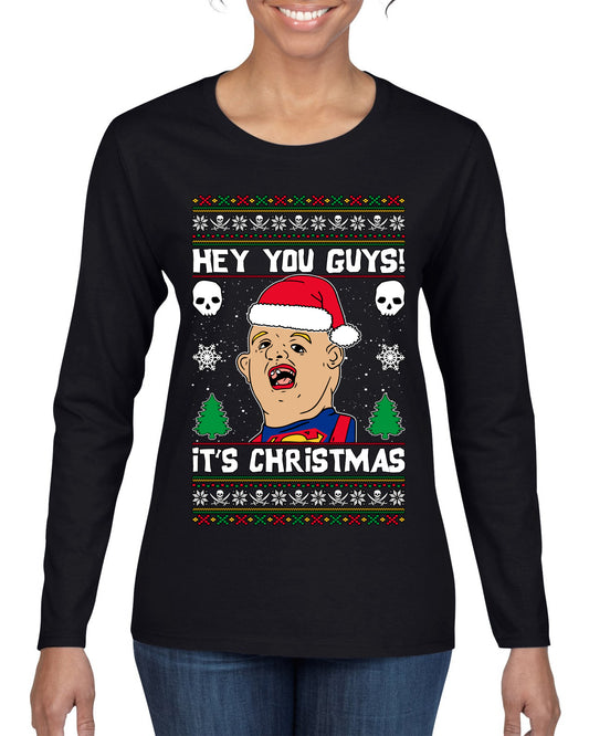 Hey You Guys! It's Sloth Never Say Die, Christmas Gifts, Funny Xmas Gift Idea, Ugly Christmas Sweater Womens Graphic Long Sleeve T-Shirt