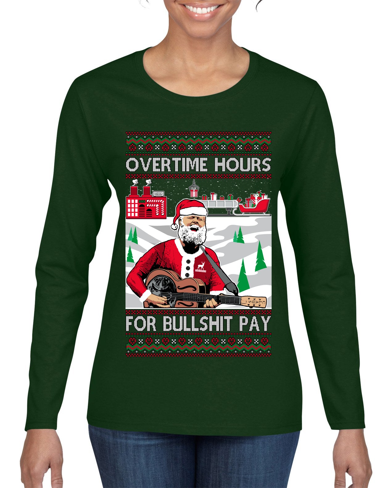 Overtime Hours Rich Men North of Richmond, Christmas Gifts, Funny Xmas Gift Idea, Ugly Christmas Sweater Womens Graphic Long Sleeve T-Shirt