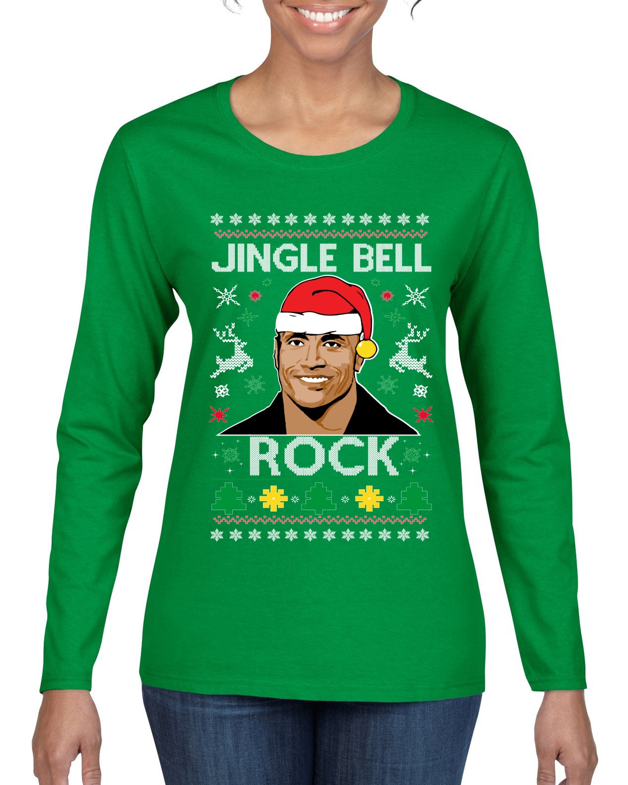 Jingle Bell Rock, Christmas Gifts, Funny Xmas Gift Idea, Ugly Christmas Sweater Womens Graphic Long Sleeve T-Shirt