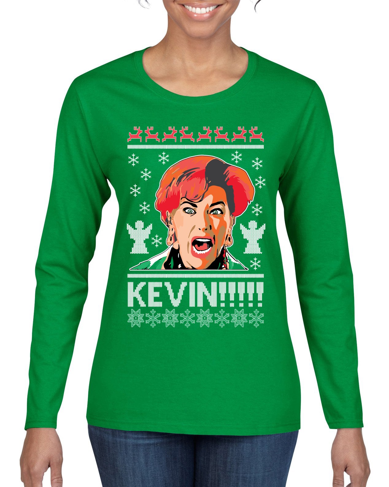 Kevin!!! Xmas Movie Classic, Christmas Gifts, Funny Xmas Gift Idea, Ugly Christmas Sweater Womens Graphic Long Sleeve T-Shirt