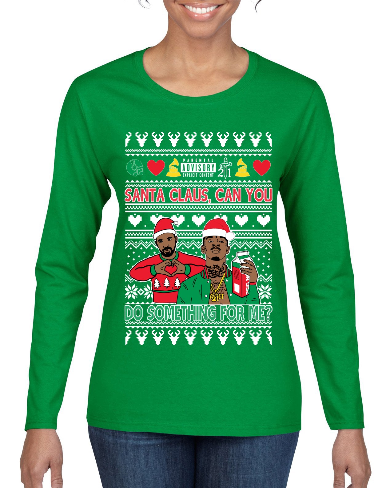 Santa Claus, Can You Do Something For Me? ,Christmas Gifts, Funny Xmas Gift Idea, Ugly Christmas Sweater Womens Graphic Long Sleeve T-Shirt