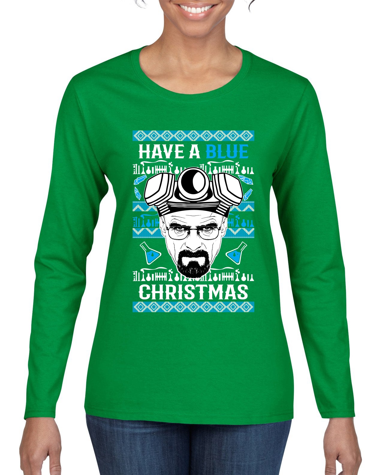 Have a Blue Christmas Walter Breaking TV Christmas, Christmas Gifts, Funny Xmas Gift Idea, Ugly Christmas Sweater Womens Graphic Long Sleeve T-Shirt