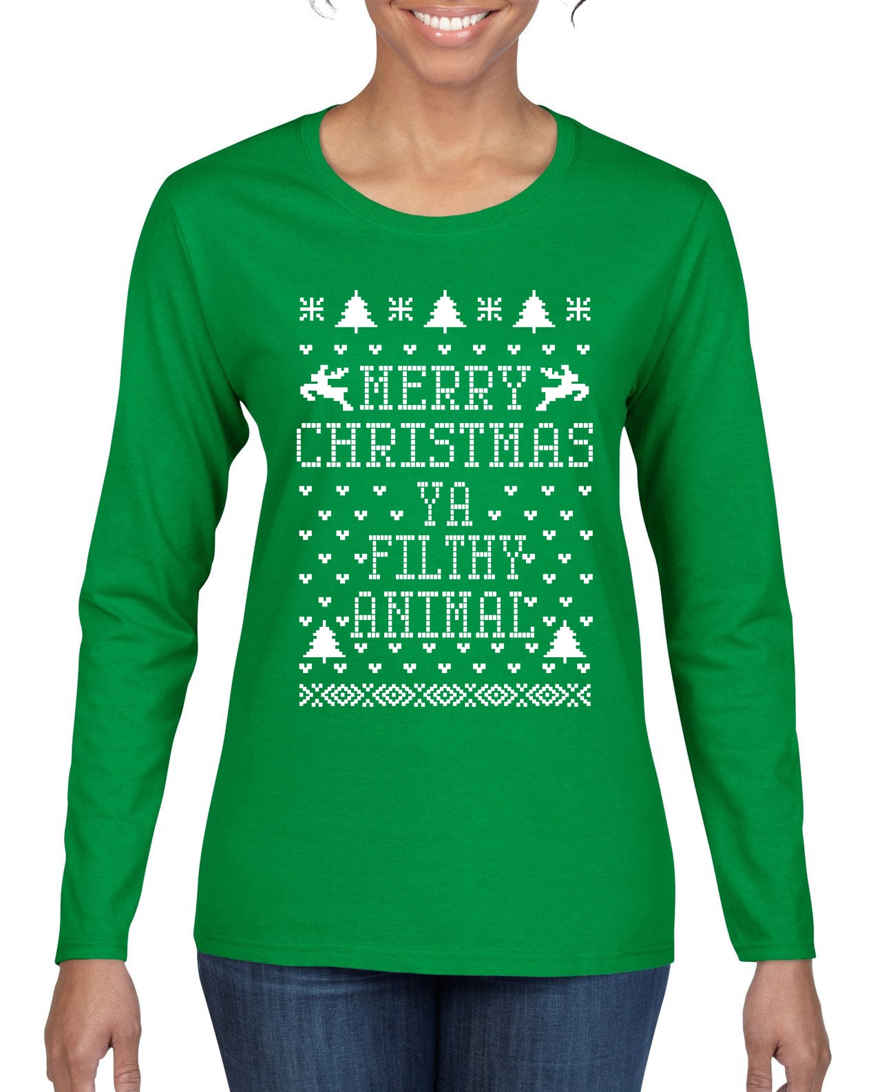 Merry Xmas You Filthy Animal, Christmas Gifts, Funny Xmas Gift Idea, Ugly Christmas Sweater Womens Graphic Long Sleeve T-Shirt
