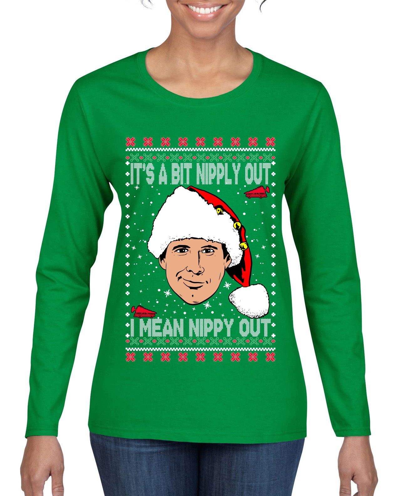 Clark G It's A Bit Nipply Out, Christmas Gifts, Funny Xmas Gift Idea, Ugly Christmas Sweater Womens Graphic Long Sleeve T-Shirt