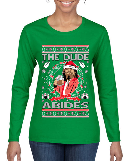 Big Lebowski - The Dude Abides, Christmas Gifts, Funny Xmas Gift Idea, Ugly Christmas Sweater Womens Graphic Long Sleeve T-Shirt