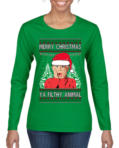 Filthy Animal Christmas Sweatshirt Kevin Movie Christmas Sweater, Ugly Christmas Sweater Unisex Crewneck Sweatshirt Ugly Christmas Sweater Womens Graphic Long Sleeve T-Shirt