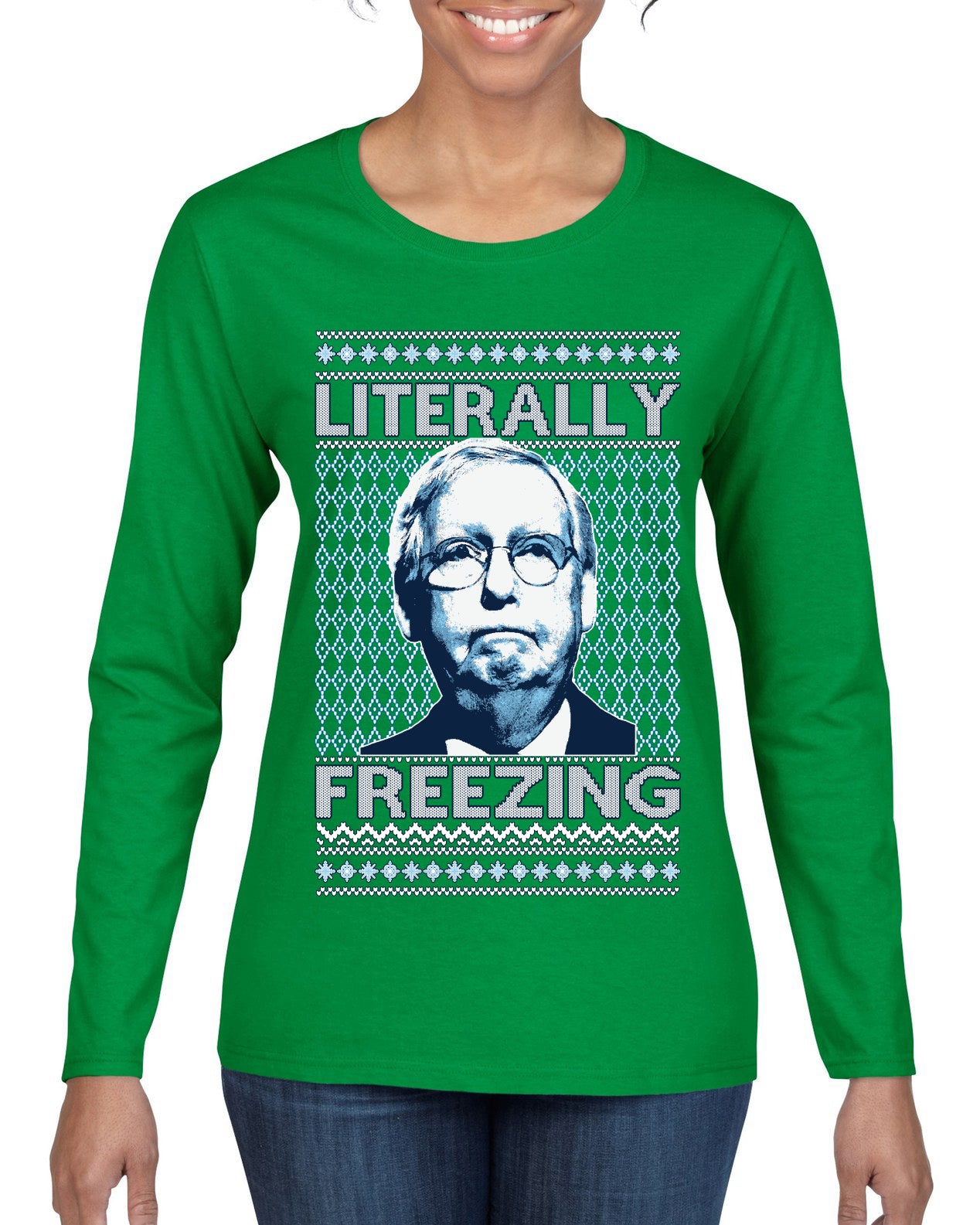 Literally Freezing McConnell , Merry Christmas Tee, Ugly Christmas,  Sweater Womens Graphic Long Sleeve T-Shirt