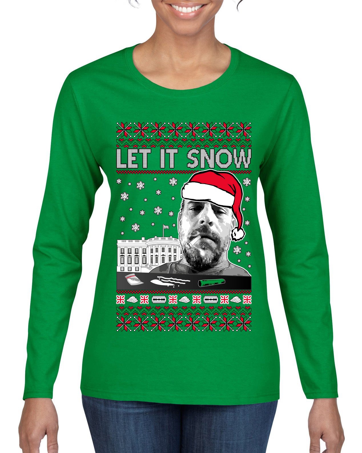 Hunter Let It Snow Biden , Merry Christmas Tee, Ugly Christmas,  Sweater Womens Graphic Long Sleeve T-Shirt