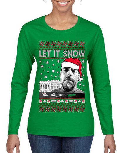 Hunter Let It Snow Biden , Merry Christmas Tee, Ugly Christmas,  Sweater Womens Graphic Long Sleeve T-Shirt