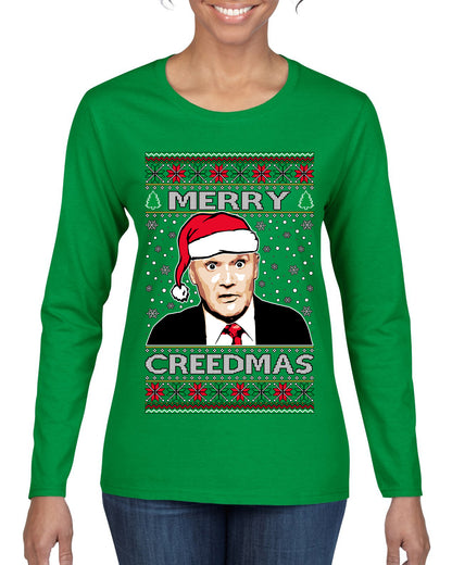 Merry Creedmas , Merry Christmas Tee, Ugly Christmas,  Sweater Womens Graphic Long Sleeve T-Shirt