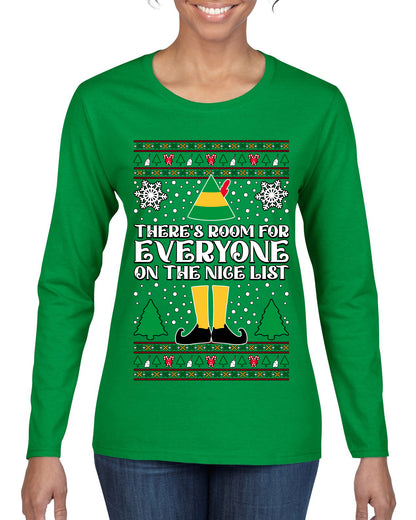 Room For Everyone On The Nice List Christmas Movie Quote, Christmas Gifts, Funny Xmas Gift Idea, Ugly Christmas Sweater Womens Graphic Long Sleeve T-Shirt