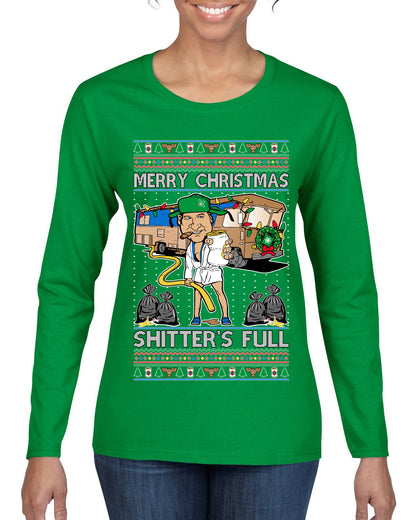 Merry Christmas Shitter's Full Ugly Christmas Sweater, Christmas Gifts, Funny Xmas Gift Idea, Womens Graphic Long Sleeve T-Shirt