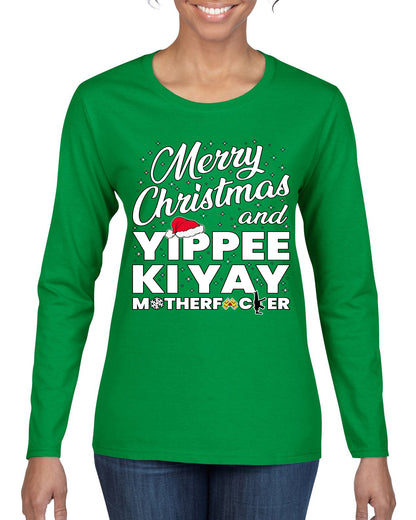 Merry Christmas and Yippee Ki Yay MOFO Ugly Christmas Sweater, Christmas Gifts, Funny Xmas Gift Idea, Womens Graphic Long Sleeve T-Shirt
