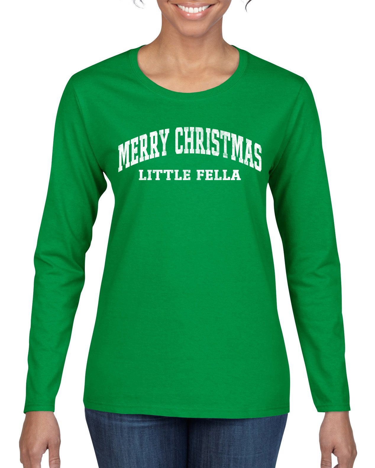 Vintage Movie Quote Merry Christmas Little Fella, Christmas Gifts, Funny Xmas Gift Idea, Ugly Christmas Sweater Womens Graphic Long Sleeve T-Shirt