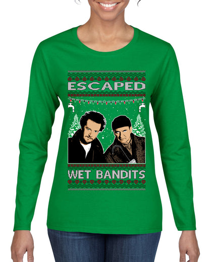 Escaped Bandits Classic Home Holiday Movie, Christmas Gifts, Funny Xmas Gift Idea, Ugly Christmas Sweater Womens Graphic Long Sleeve T-Shirt
