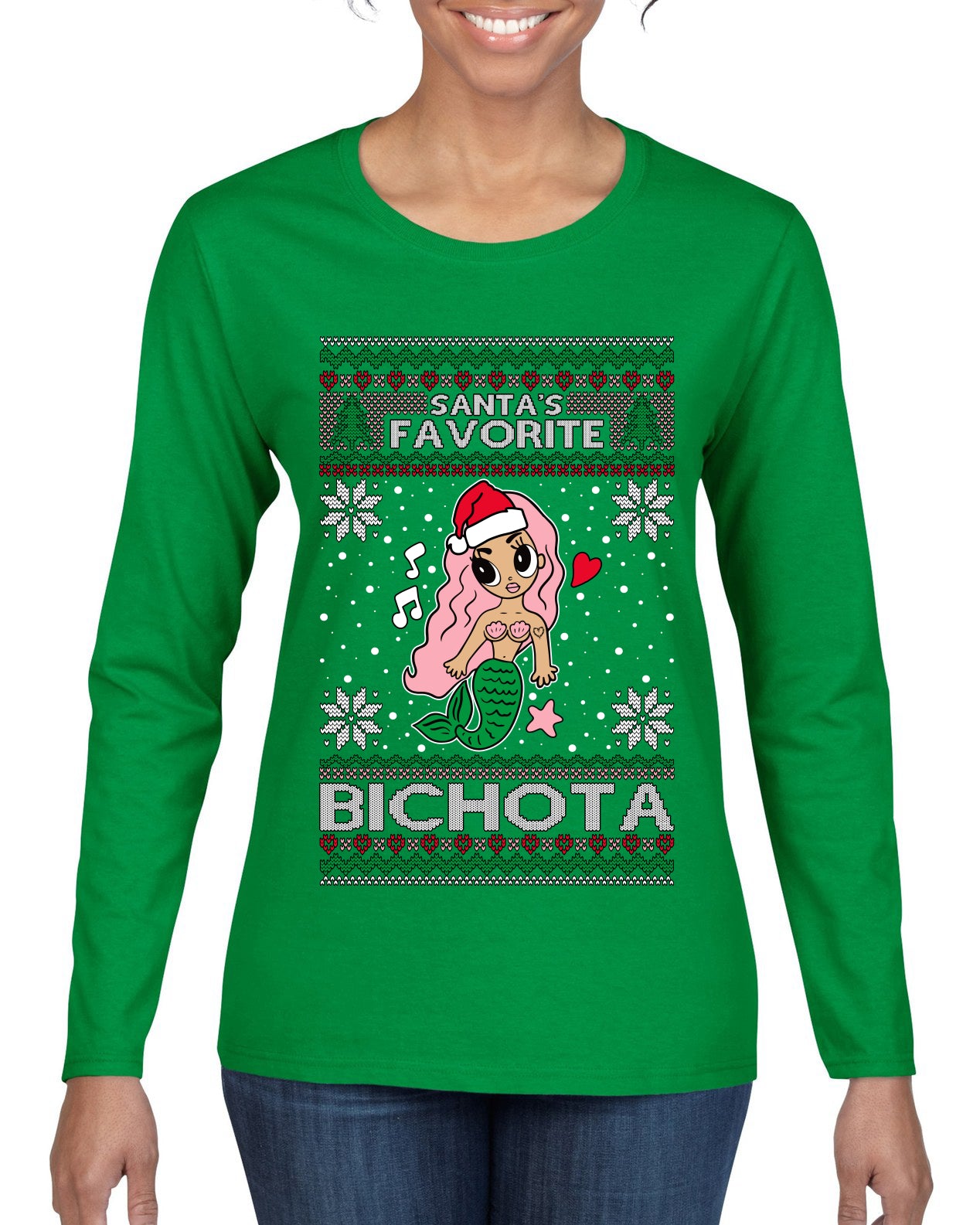 Christmas Karol Santa's Favorite Bichota, Christmas Gifts, Funny Xmas Gift Idea, Ugly Christmas Sweater Womens Graphic Long Sleeve T-Shirt