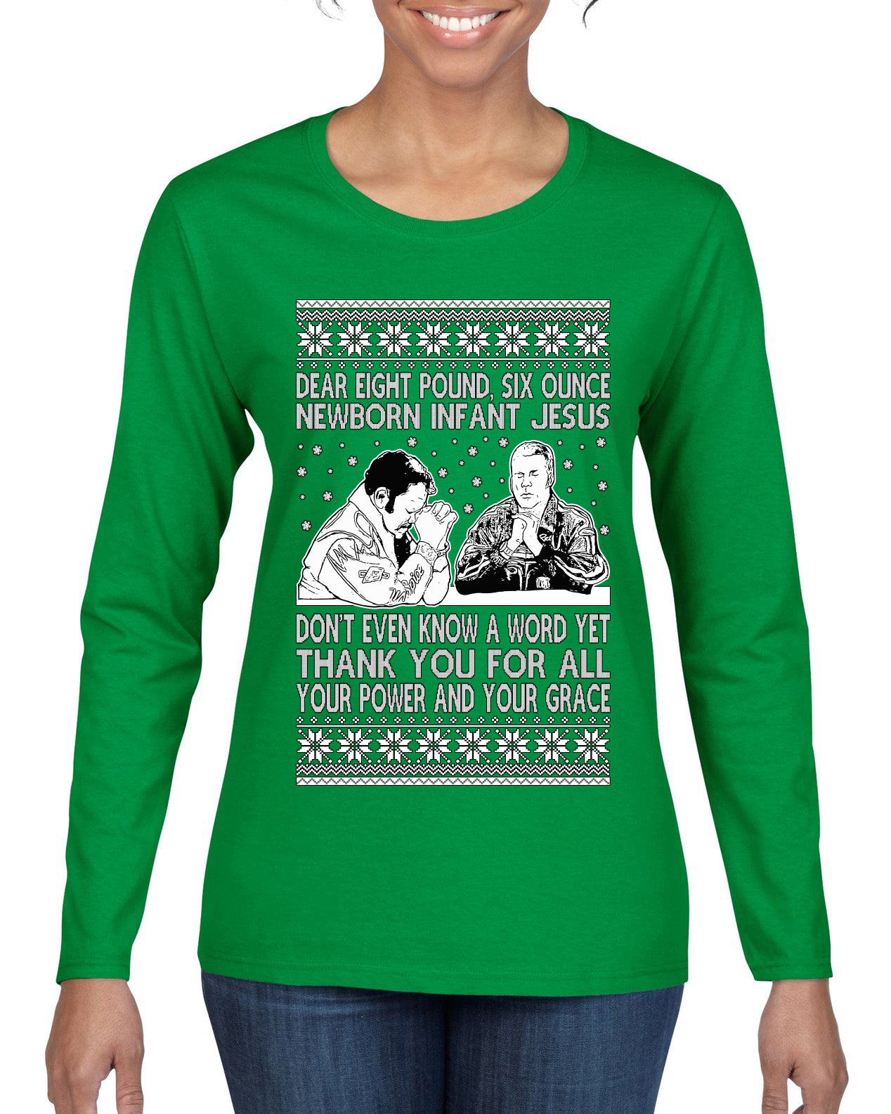 8 Pound 6 Ounce Baby Jesus Shake and Bake, Birthday Jesus,Christmas Gifts, Funny Xmas Gift Idea, Ugly Christmas Sweater Womens Graphic Long Sleeve T-Shirt