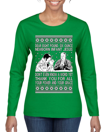 8 Pound 6 Ounce Baby Jesus Shake and Bake, Birthday Jesus,Christmas Gifts, Funny Xmas Gift Idea, Ugly Christmas Sweater Womens Graphic Long Sleeve T-Shirt