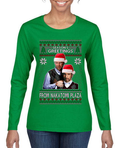 Nakatomi Plaza  Season's Greeting,  Christmas Gifts, Funny Xmas Gift Idea, Ugly Christmas Sweater Womens Graphic Long Sleeve T-Shirt