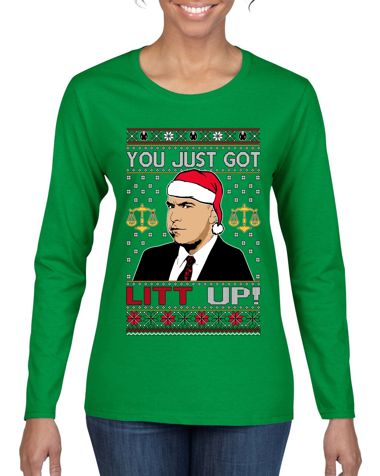 Just Got Litt Up Louis, TV Series, Christmas Gifts, Funny Xmas Gift Idea, Ugly Christmas Sweater Womens Graphic Long Sleeve T-Shirt