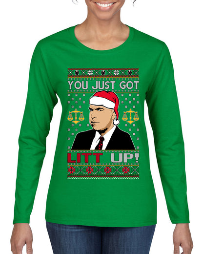 Just Got Litt Up Louis, TV Series, Christmas Gifts, Funny Xmas Gift Idea, Ugly Christmas Sweater Womens Graphic Long Sleeve T-Shirt