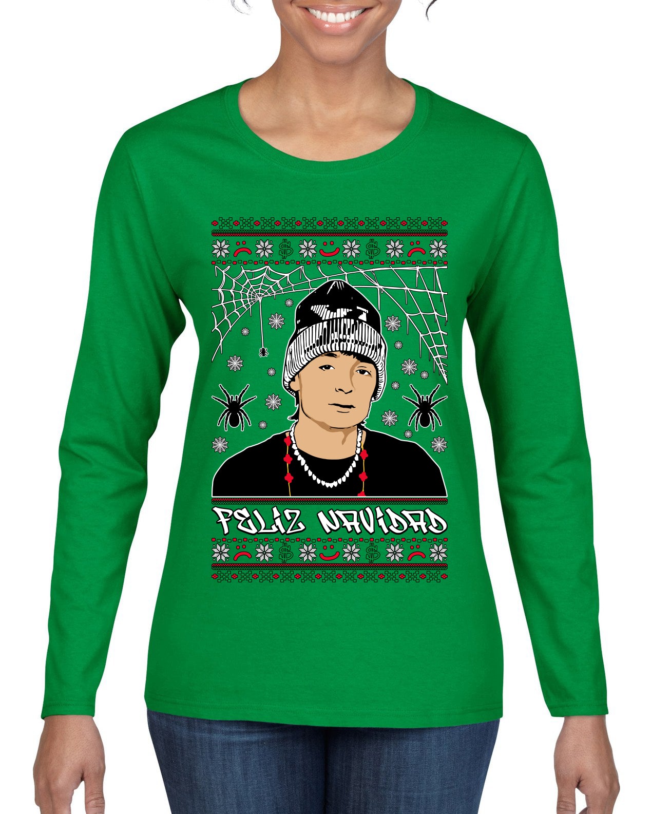 Peso Feliz Navidad Pluma, Feliz Navidad,  Christmas Gifts, Funny Xmas Gift Idea, Ugly Christmas Sweater Womens Graphic Long Sleeve T-Shirt