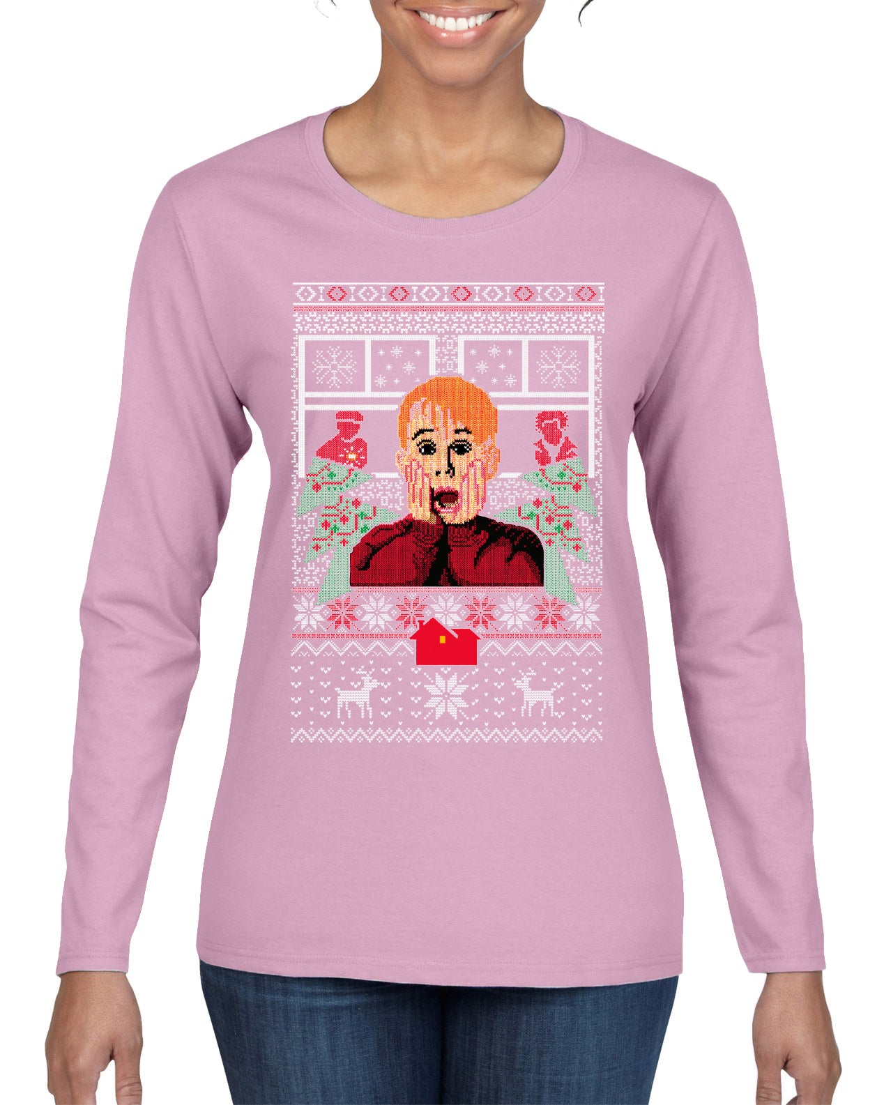 Kevin Merry Xmas Movie Fan, Christmas Gifts, Funny Xmas Gift Idea, Ugly Christmas Sweater Womens Graphic Long Sleeve T-Shirt