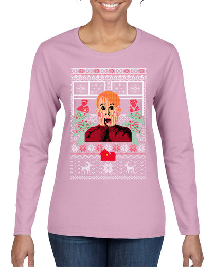 Kevin Merry Xmas Movie Fan, Christmas Gifts, Funny Xmas Gift Idea, Ugly Christmas Sweater Womens Graphic Long Sleeve T-Shirt