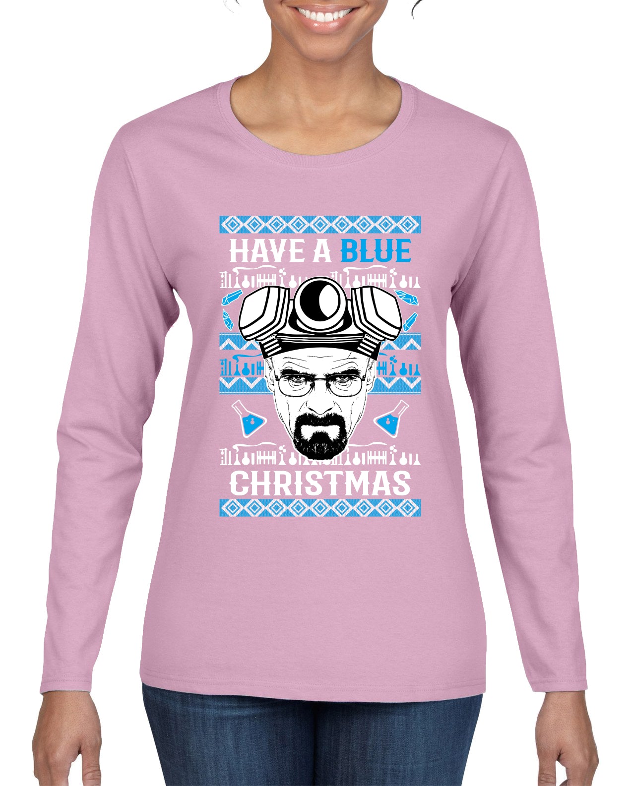 Have a Blue Christmas Walter Breaking TV Christmas, Christmas Gifts, Funny Xmas Gift Idea, Ugly Christmas Sweater Womens Graphic Long Sleeve T-Shirt