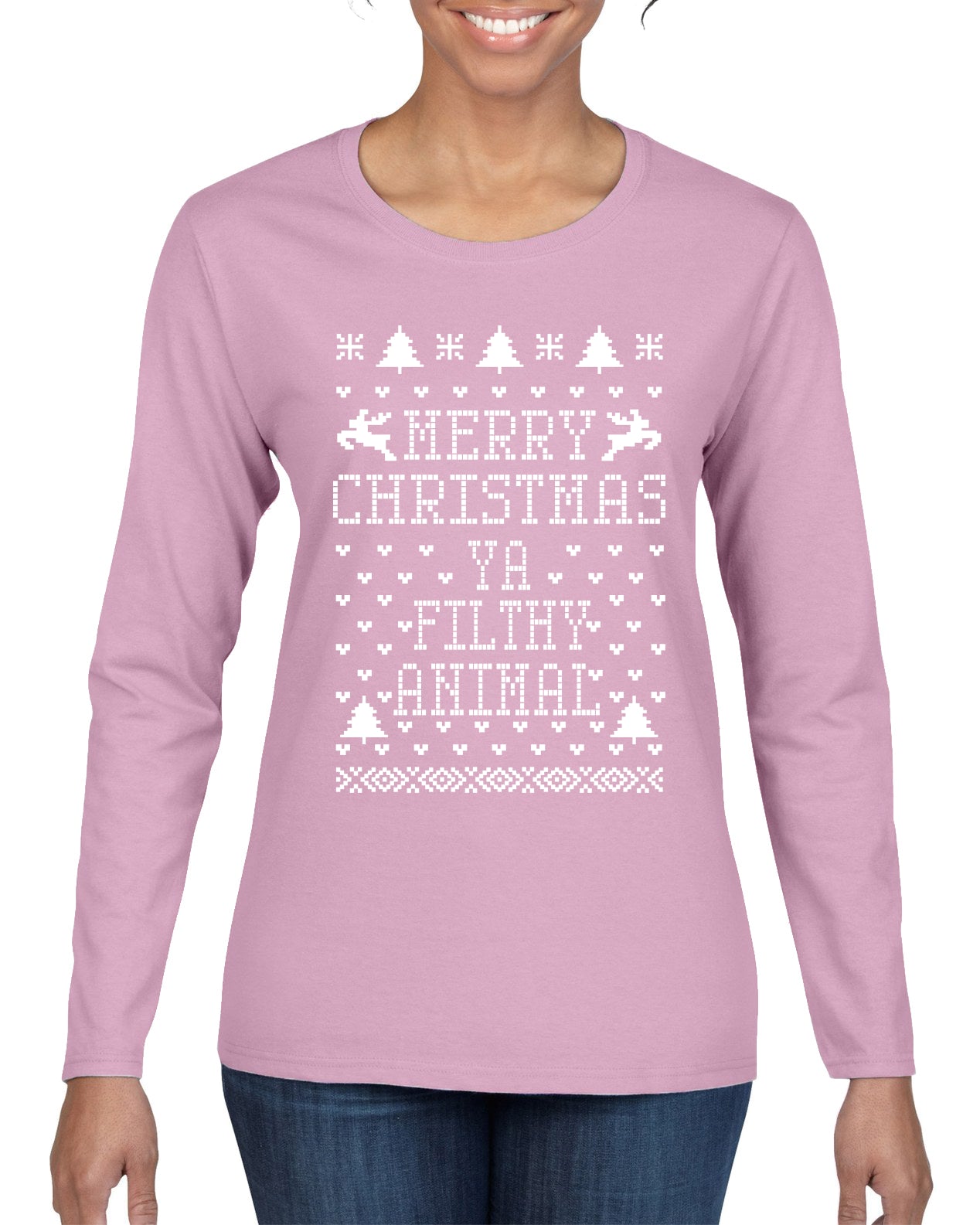 Merry Xmas You Filthy Animal, Christmas Gifts, Funny Xmas Gift Idea, Ugly Christmas Sweater Womens Graphic Long Sleeve T-Shirt