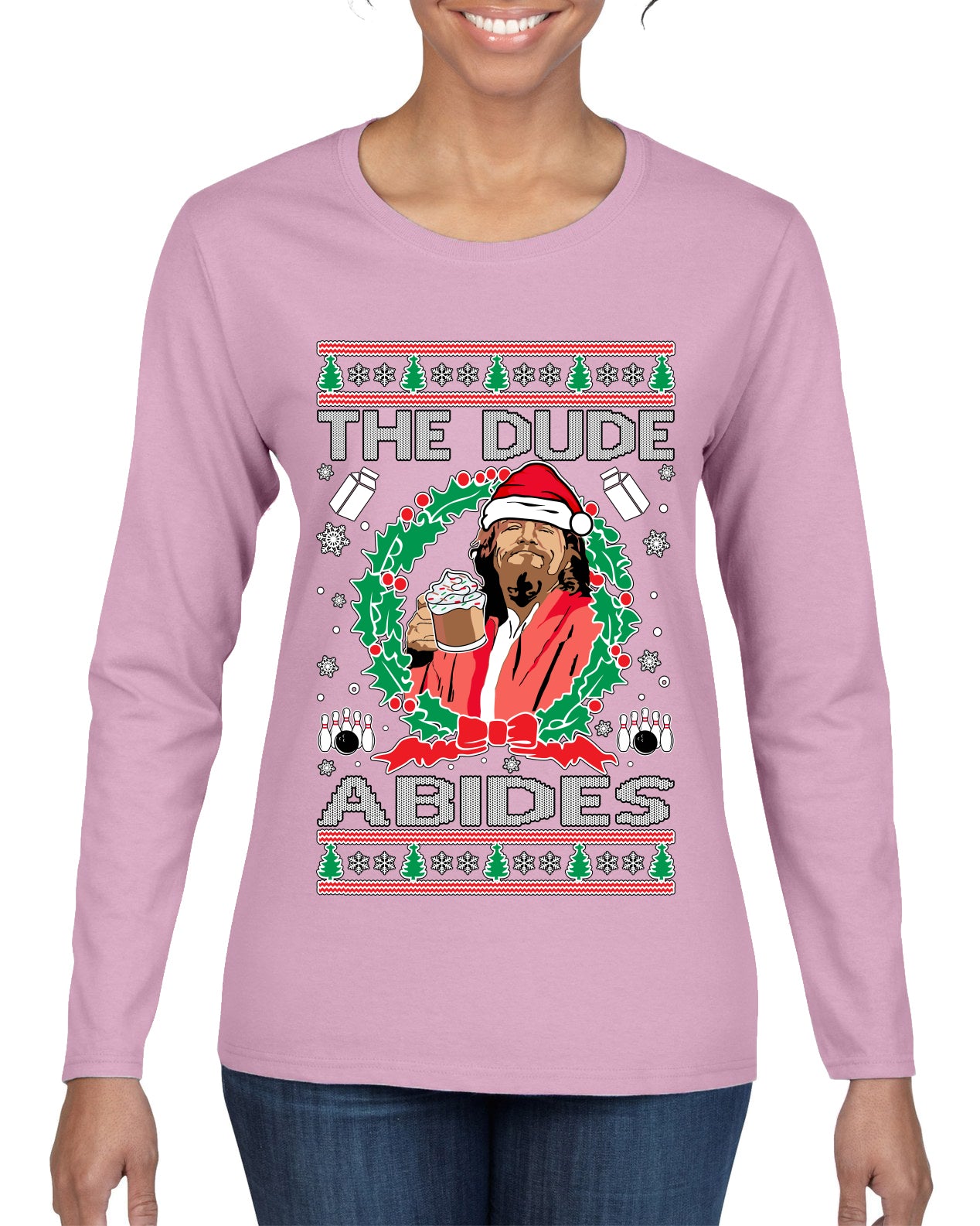 Big Lebowski - The Dude Abides, Christmas Gifts, Funny Xmas Gift Idea, Ugly Christmas Sweater Womens Graphic Long Sleeve T-Shirt