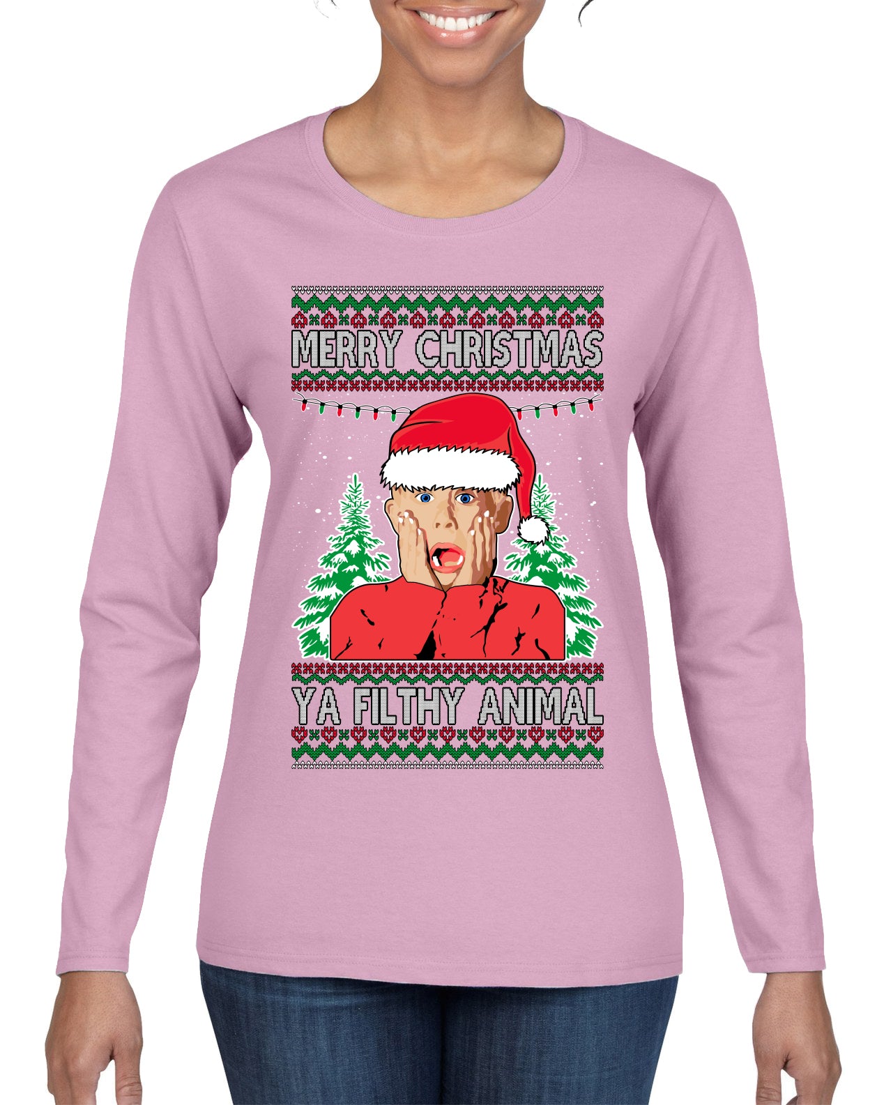 Filthy Animal Christmas Sweatshirt Kevin Movie Christmas Sweater, Ugly Christmas Sweater Unisex Crewneck Sweatshirt Ugly Christmas Sweater Womens Graphic Long Sleeve T-Shirt