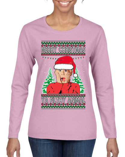 Filthy Animal Christmas Sweatshirt Kevin Movie Christmas Sweater, Ugly Christmas Sweater Unisex Crewneck Sweatshirt Ugly Christmas Sweater Womens Graphic Long Sleeve T-Shirt