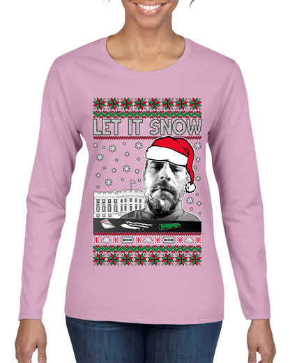Hunter Let It Snow Biden , Merry Christmas Tee, Ugly Christmas,  Sweater Womens Graphic Long Sleeve T-Shirt