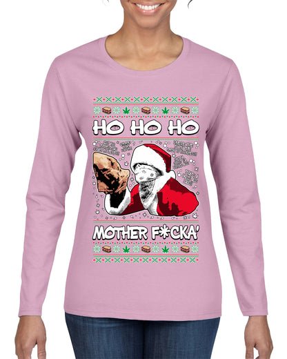 Friday Hood Santa , Merry Christmas Tee, Ugly Christmas,  Sweater Womens Graphic Long Sleeve T-Shirt