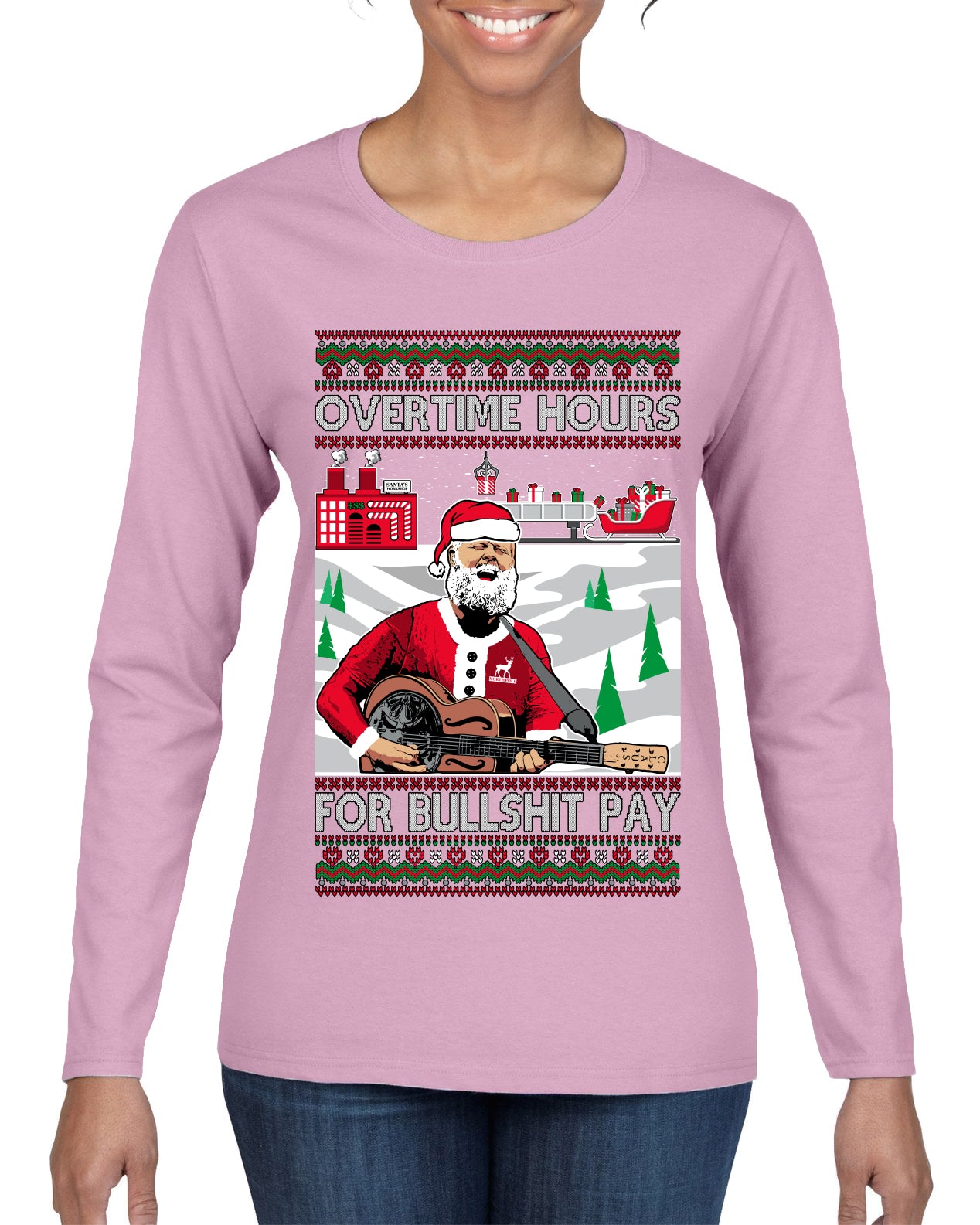 Overtime Hours Rich Men North of Richmond, Christmas Gifts, Funny Xmas Gift Idea, Ugly Christmas Sweater Womens Graphic Long Sleeve T-Shirt