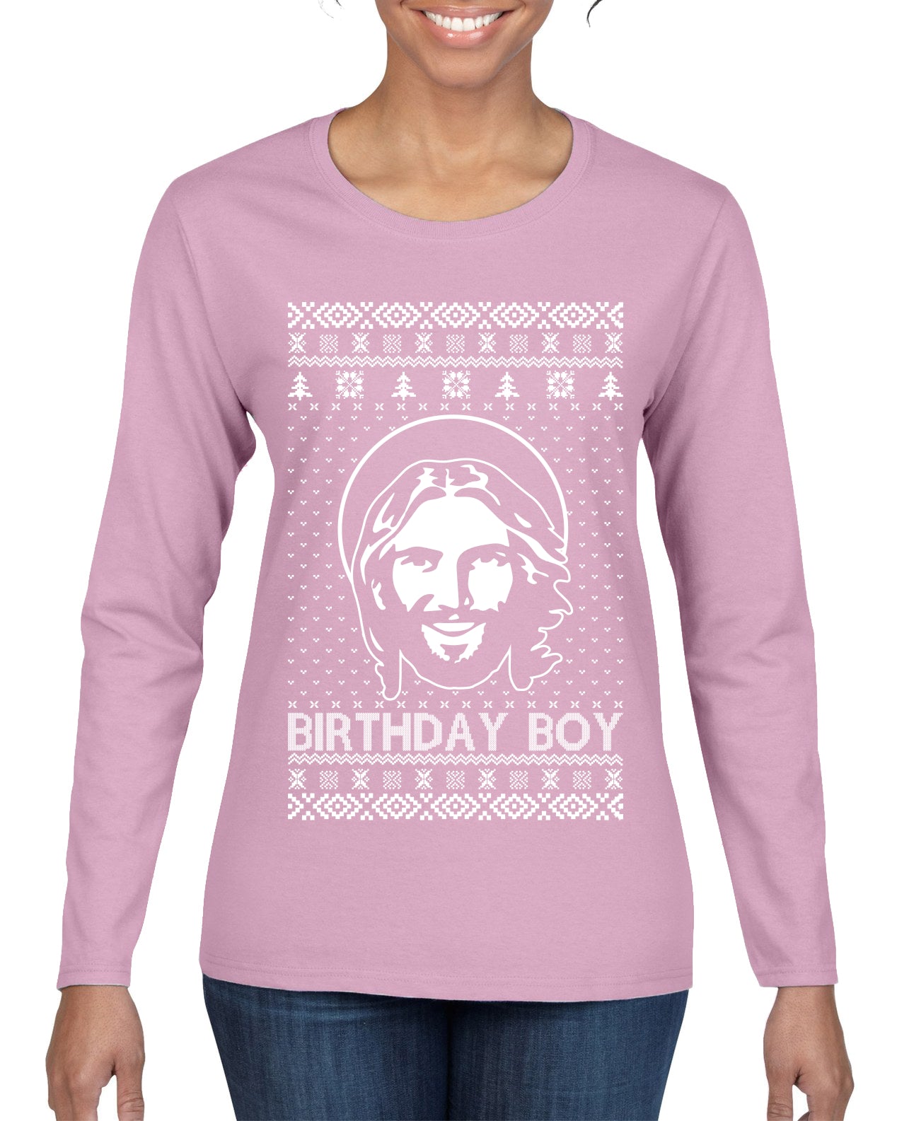 Birthday Boy Jesus Christ, Christmas Gifts, Funny Xmas Gift Idea, Ugly Christmas Sweater Womens Graphic Long Sleeve T-Shirt