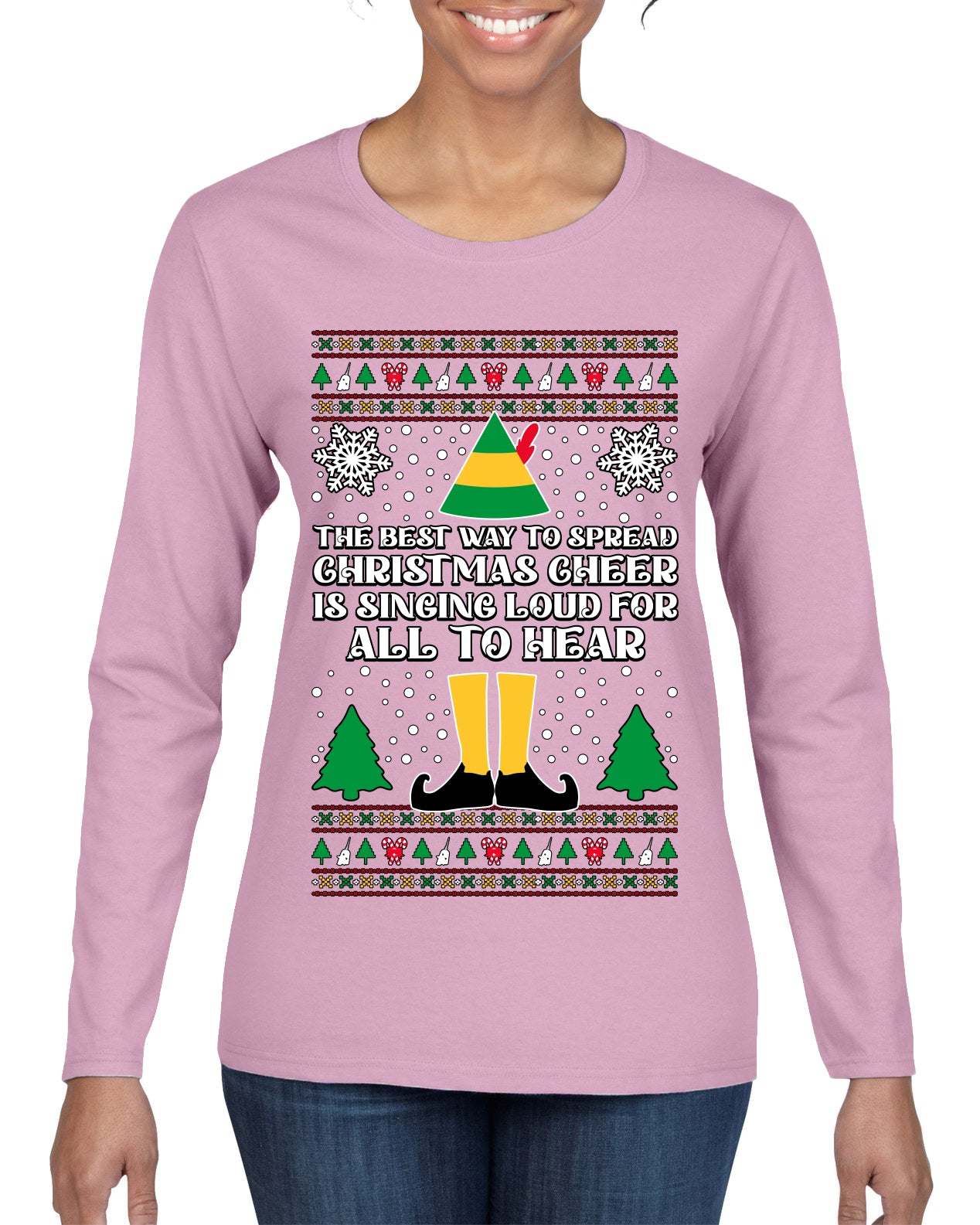 Spread Christmas Cheer Sing Loud For All To Hear, Christmas Gifts, Funny Xmas Gift Idea, Ugly Christmas Sweater Womens Graphic Long Sleeve T-Shirt