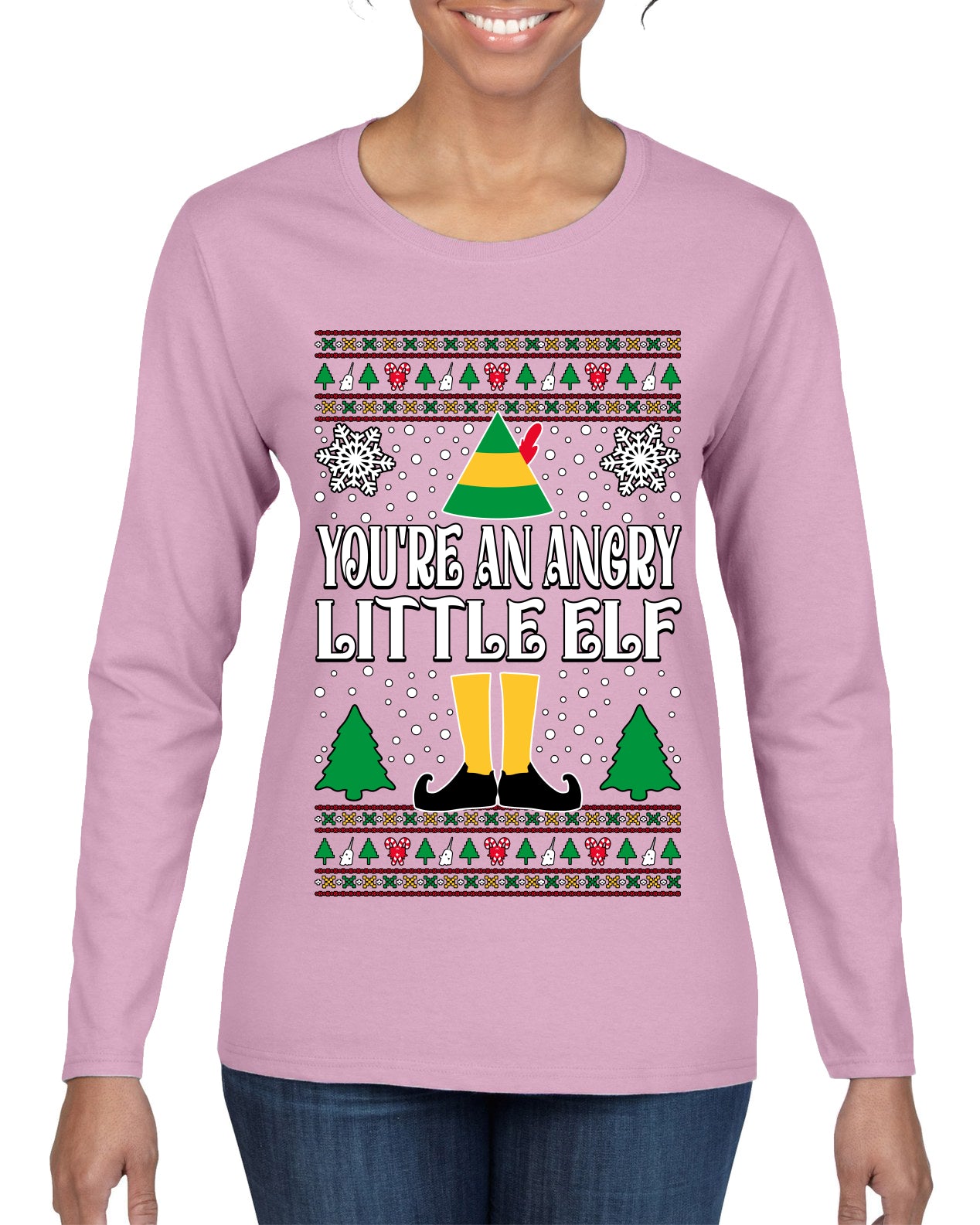 You're An Angry Little Elf Christmas Movie Quote, Christmas Gifts, Funny Xmas Gift Idea, Ugly Christmas Sweater Womens Graphic Long Sleeve T-Shirt
