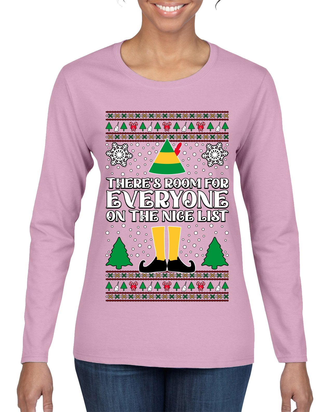 Room For Everyone On The Nice List Christmas Movie Quote, Christmas Gifts, Funny Xmas Gift Idea, Ugly Christmas Sweater Womens Graphic Long Sleeve T-Shirt