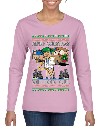 Merry Christmas Shitter's Full Ugly Christmas Sweater, Christmas Gifts, Funny Xmas Gift Idea, Womens Graphic Long Sleeve T-Shirt