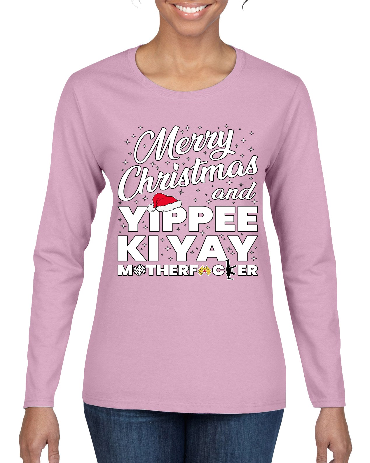 Merry Christmas and Yippee Ki Yay MOFO Ugly Christmas Sweater, Christmas Gifts, Funny Xmas Gift Idea, Womens Graphic Long Sleeve T-Shirt